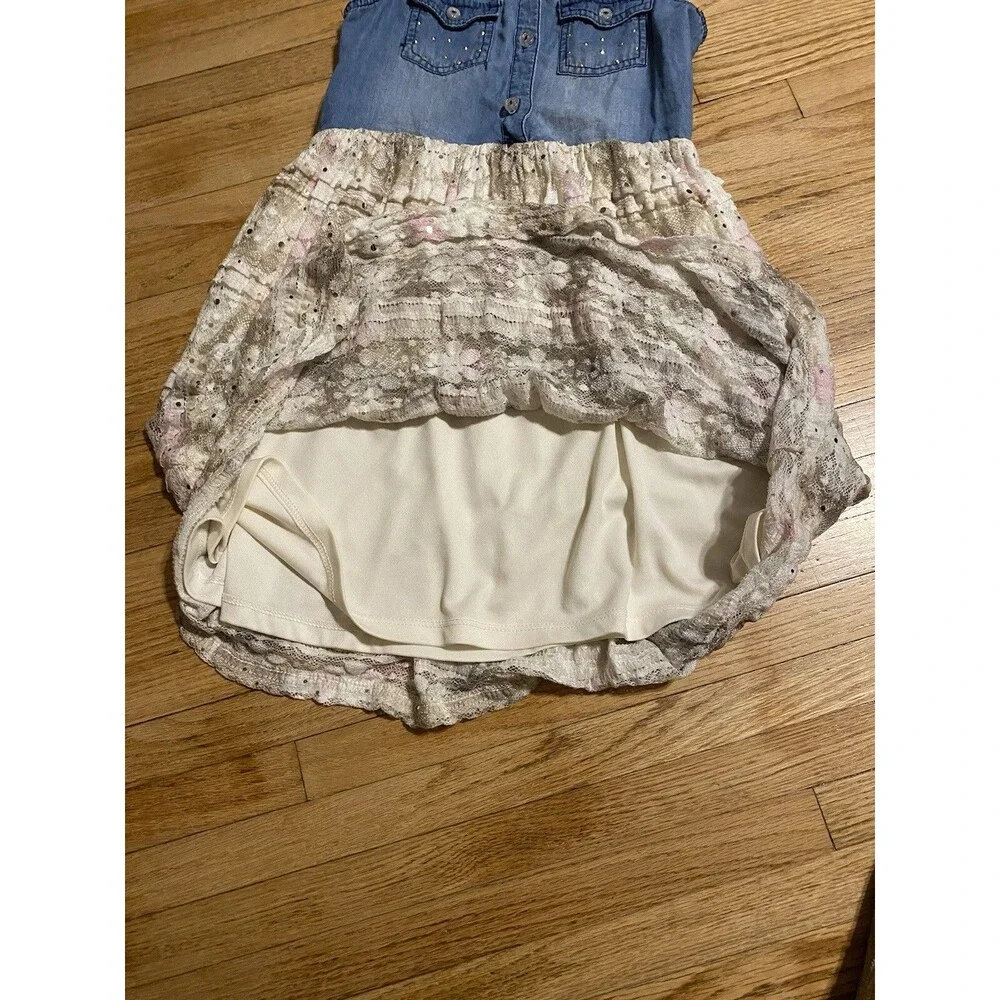 Justice Girl 8 Denim Top Sleeveless Dress Layered Skirt Sequins Pullover Knee